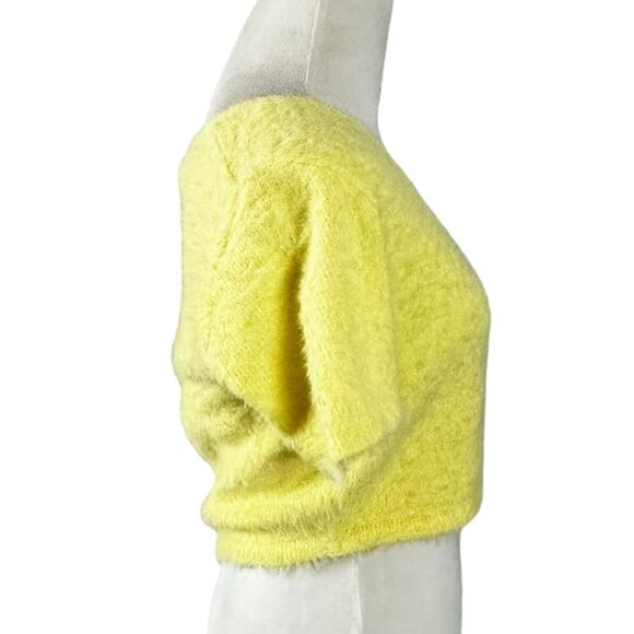 Zara Fuzzy Yellow Cropped Sweater Size Large NWT Scoop Neck Spring Faux Mohair - Picture 5 of 13